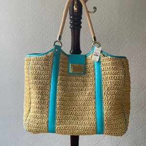 TALBOTS AQUA BLUE STRAW PURSE!